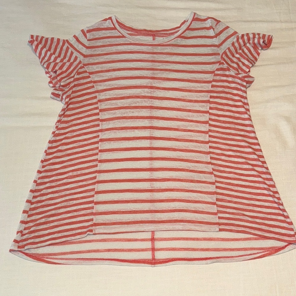 👚 Lane Bryant Coral & White Striped Tee – Size 18/20